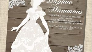 Belle Bridal Shower Invitations Rustic Wooden Vintage Disney Princess Belle Silhouette