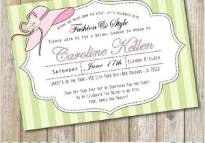 Big Hat Bridal Shower Invitations Pink and Green Garden Hat Party Bridal Shower Invitation
