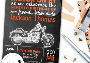 Biker Party Invitations Harley Davidson Birthday Party Invitation Chalkboard