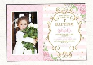 Birthday and Baptism Invitations Baptism Invitation Girl Pink and Gold Floral Christening