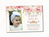 Birthday and Baptism Invitations Floral First Birthday & Baptism Invitation Pink and Gold