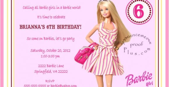 Birthday Invitation Barbie Template Items Similar to 5×7 Barbie Milestone Birthday Invitation