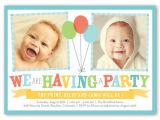 Birthday Invitation Cards for 1 Year Old Twins Bright Balloons 5×7 Invitation Twin Birthday Invitations