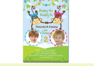 Birthday Invitation Cards for 1 Year Old Twins Personalized Twin Invite Second Birthday Invitation Card for