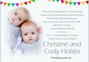 Birthday Invitation Cards for 1 Year Old Twins Twin Birthday Party Invitation Wording Wordings and Messages