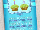 Birthday Invitation Cards for 1 Year Old Twins Twins First Birthday Party Invitation Cupcake Twins First