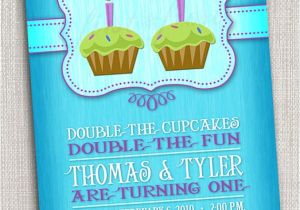 Birthday Invitation Cards for 1 Year Old Twins Twins First Birthday Party Invitation Cupcake Twins First