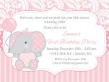 Birthday Invitation Elephant Template Elephant Birthday Invitation for Girls Kids First