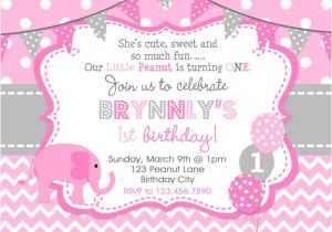 Birthday Invitation Elephant Template Elephant Birthday Invitations Girls Pink 1st Birthday