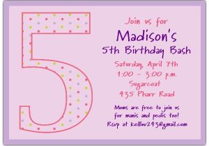 Birthday Invitation Sms for Daughter 5th Birthday Invitation Wording Ideas Natalies Invitations