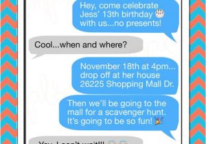 Birthday Invitation Sms format Customizable iPhone Text Message Birthday Invitation Printable