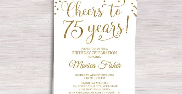 Birthday Invitation Templates Etsy Editable 75th Birthday Party Invitation Template Cheers to