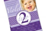 Birthday Invitation Templates for 2 Years Old Girl Second Birthday Purple Dots Custom Photo Invitation