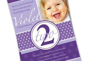 Birthday Invitation Templates for 2 Years Old Girl Second Birthday Purple Dots Custom Photo Invitation