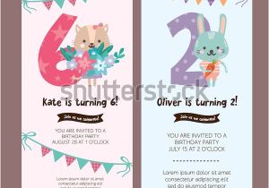 Birthday Invitation Templates for 6 Year Old Boy Set Greeting Card Design Cute Cat Stock Vector Royalty