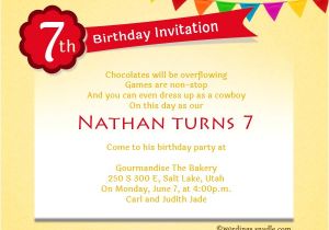 Birthday Invitation Wording for 7 Year Old Boy 7th Birthday Party Invitation Wording Wordings and Messages