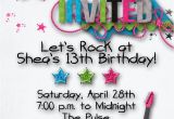 Birthday Invitation Wording for Teenage Party Rock Star Birthday Party Invitation Girl Teen Hip Hop