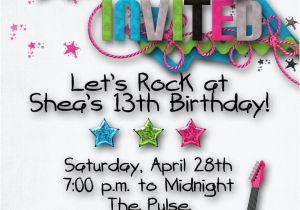 Birthday Invitation Wording for Teenage Party Rock Star Birthday Party Invitation Girl Teen Hip Hop