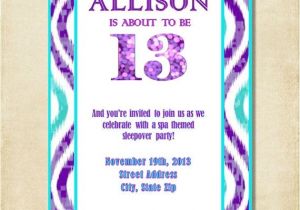Birthday Invitations 14 Year Old Party Girl 13th Birthday Party Invitation Purple Aqua by