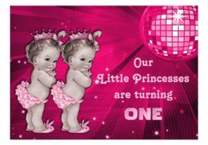 Birthday Invitations for Twins First Birthday Princess Twins Pink Disco Ball 1st Birthday 5×7 Paper