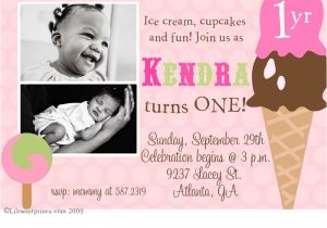 Birthday Invite Wording for 1 Year Old 1 Year Old Girls Ice Cream Party Invitation so Cute