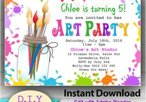 Birthday Party Invitation Template Art Free Editable Art Party Instant Download Invitation