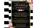 Birthday Party Invitation Template Black and White Elegant Floral Black White Stripes Birthday Party Card