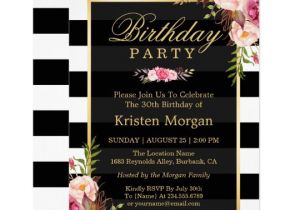 Birthday Party Invitation Template Black and White Elegant Floral Black White Stripes Birthday Party Card