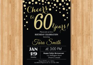 Birthday Party Invitations for 60 Year Old 60th Birthday Invitation Gold Glitter Cheers to 60 Years