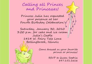 Birthday Party Invitations Wording Princess theme Birthday Party Invitation Custom Wording