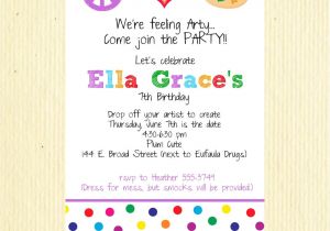 Birthday Party Invite Wording Drop Off Painting Party Invitation Wording Art Birthday Party