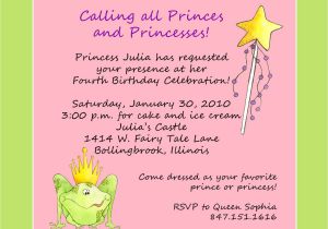 Birthday Party Invite Wording Princess theme Birthday Party Invitation Custom Wording