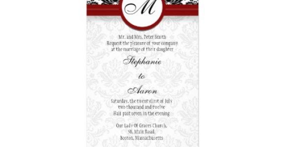 Black and Burgundy Wedding Invitations Black Burgundy Damask Monogram Wedding Invitation Zazzle