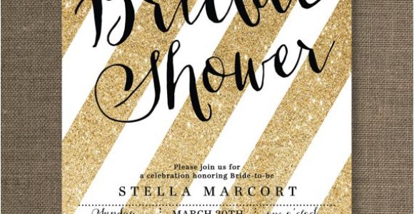 Black and Gold Bridal Shower Invitations Black & Gold Bridal Shower Invitation Glitter Stripes Metallic
