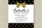 Black and Gold Bridal Shower Invitations Black and Gold Glitter Bow Bridal Shower Invitation Polka Dot
