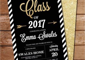 Black and Gold Graduation Party Invitations Black and Gold Graduation Invitation Gold Glitter
