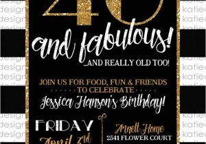 Black and White 40th Birthday Party Invitations 40th Birthday Invitation Black and White Katiedid Designs