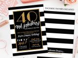 Black and White 40th Birthday Party Invitations Adults Only Birthday Black and White Stripe Shower