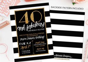 Black and White 40th Birthday Party Invitations Adults Only Birthday Black and White Stripe Shower