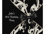 Black and White 40th Birthday Party Invitations Black White Swirl Womans 40th Birthday Party Invitation