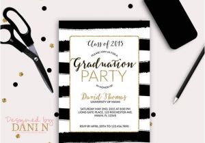 Black and White Graduation Invitations Black and White Stripes Graduation Invitation Gold Grad