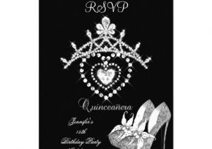 Black and White Quinceanera Invitations Rsvp Black White Quinceanera Party Shoes Tiara 3 5×5 Paper