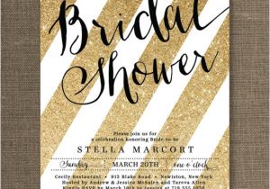 Black White and Gold Bridal Shower Invitations Black & Gold Bridal Shower Invitation Glitter Stripes Metallic