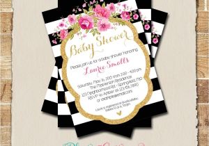 Black White and Pink Baby Shower Invitations Baby Shower Invitation Glitter Gold Pink Invitation