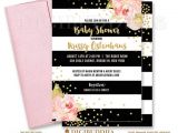Black White and Pink Baby Shower Invitations Black & White Baby Shower Invitation Pink Peonies Black