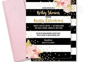 Black White and Pink Baby Shower Invitations Black & White Baby Shower Invitation Pink Peonies Black