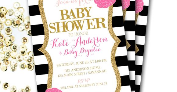 Black White and Pink Baby Shower Invitations Black and Pink Baby Shower Invitations