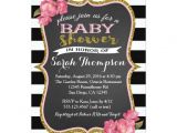 Black White and Pink Baby Shower Invitations Floral Pink Black and White Baby Shower Invitation