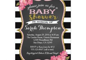Black White and Pink Baby Shower Invitations Floral Pink Black and White Baby Shower Invitation