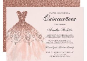 Blank Quinceanera Invitations Rose Gold Sparkle Dress Quinceanera Invitation Zazzle Com